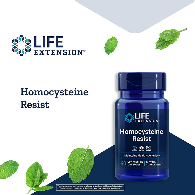 Life Extension Homocysteine Resist, 60 Vegetarian Capsules (Pack of 2) Vitamin B2, B6 & B12 + Folate - Once-Daily, Non-GMO, Gluten-Free 60 Count (Pack of 2)