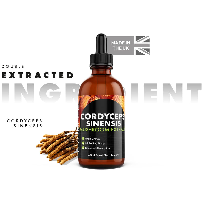 Cordyceps Mushroom Extract Supplement - High Strength 10:1 Nootropic Drink for Energy, Heart Health, Immune System Booster - Mushroom Supplement, Womens and Mens Vitamins - 60ml
