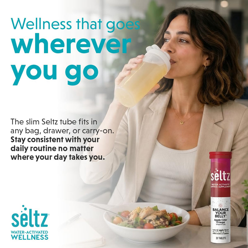Seltz Apple Cider Vinegar Drink Tablets, Effervescent ACV with Vitamin B6 | Digestive Health, Blood Sugar and Gut Support, Drop Fizz and Drink, Refreshing and Supports Hydration, 20 Tablets, 1 Pack 20 Count (Pack of 1)
