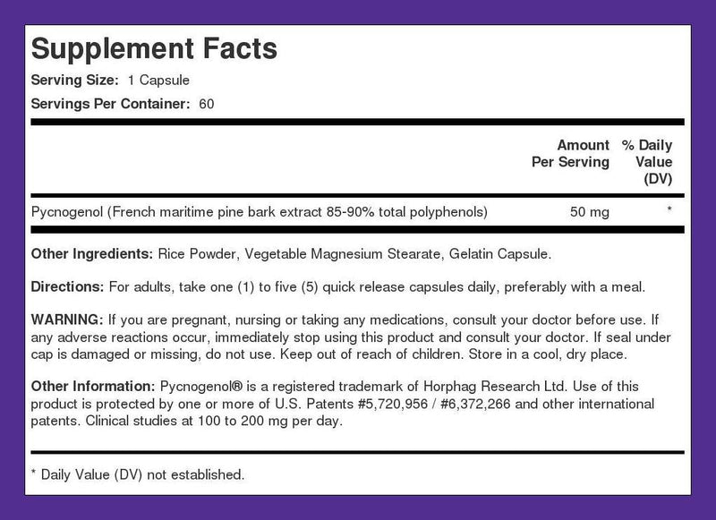 [Australia] - Piping Rock Pycnogenol 50 mg | 60 Capsules | French Maritime Pine Bark Extract | Non-GMO, Gluten Free Supplement 
