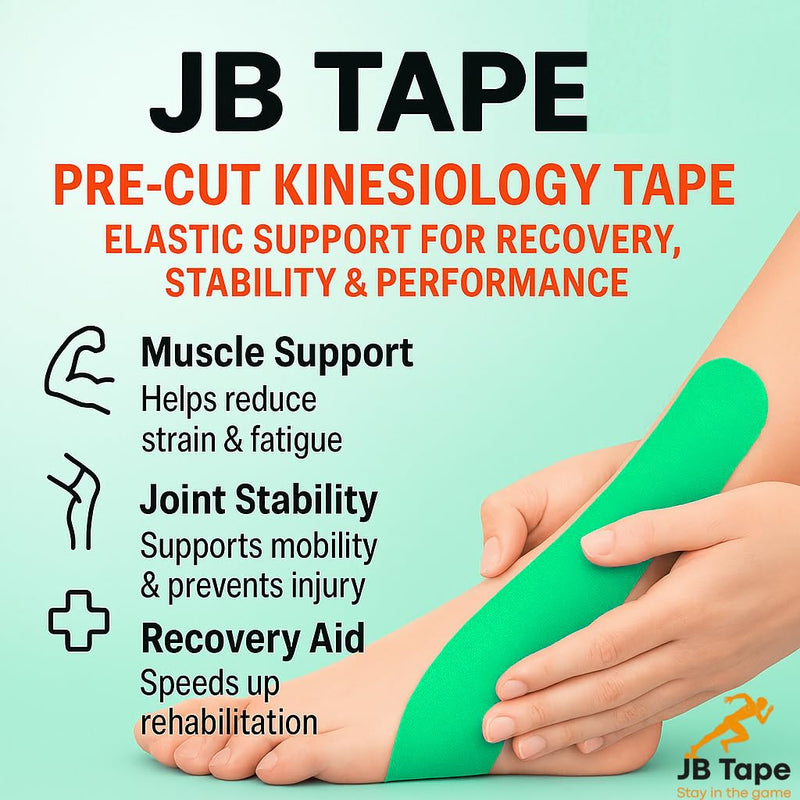 [Australia] - JB Tape Kinesiology Tape – 80 Precut 10-Inch Strips – Green – Elastic, Latex-Free, Water Resistant – Athletic Muscle & Joint Support – 4 Rolls Kelly Green 