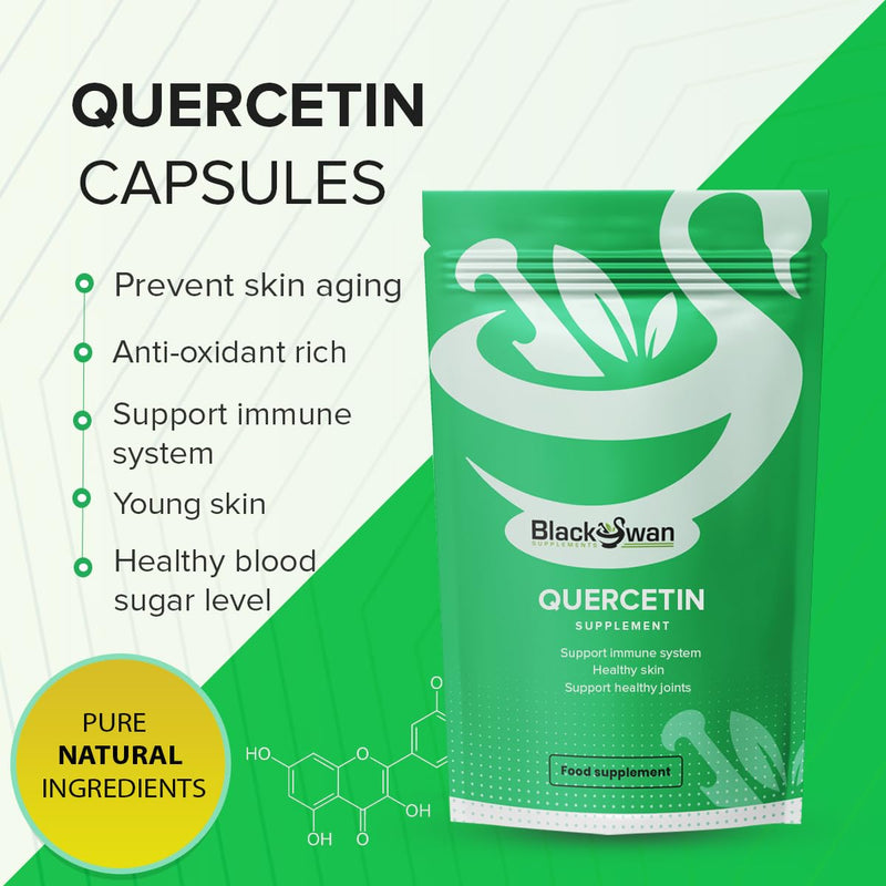 Black Swan Quercetin Capsules - 1000mg Plant Based Antioxidant Supplements - Natural Vegan Friendly Formula for Daily Wellness & Active Lifestyle - Easy to Swallow - 60 Capsules 2 Month Supply