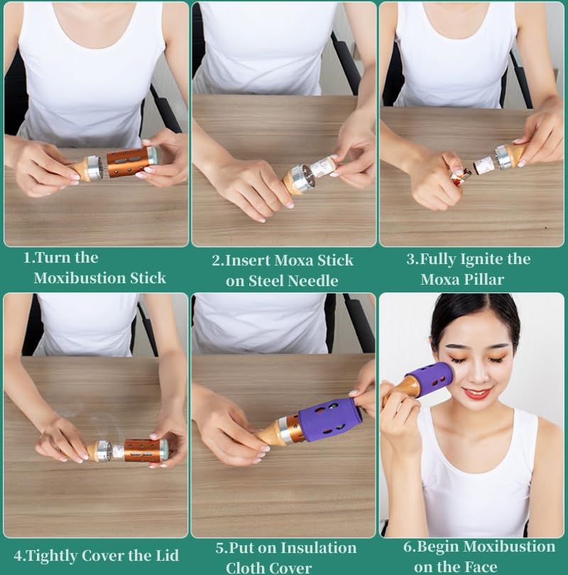 [Australia] - Moxibustion Pot Ceramic Moxa Sticks Burner Holder Portable Scraping Cup Pure Moxa 54 Rolls Heat Therapy Set Health Care Tool 玉石 