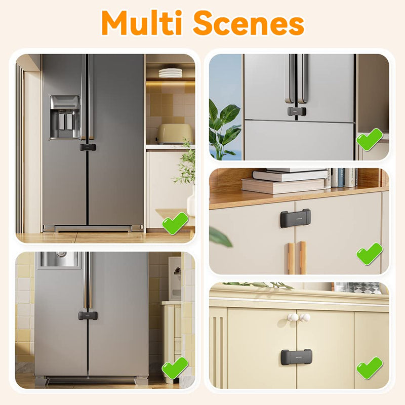 [Australia] - EUDEMON Updated French Fridge Lock French Door Refrigerator/Freezer Lock Apply to Max 2.28"(58mm) Two Door Gap Distance,Cabinet Cupboard Lock for Kids & Babies,Easy to Install(1 Pack,Black) Black 