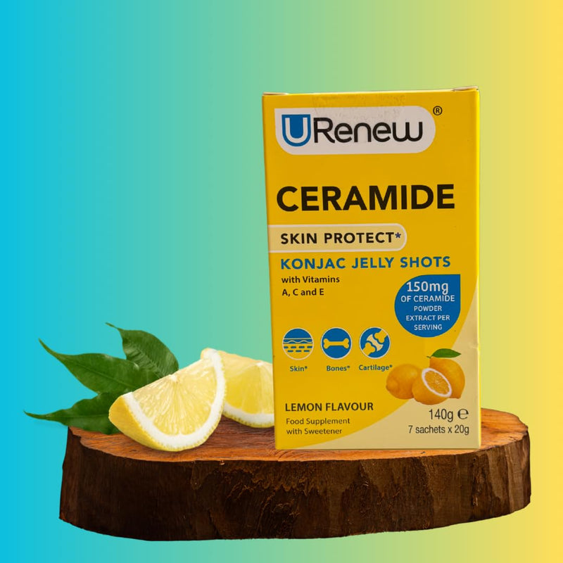 Ceramide Skin Care Supplement 150mg - 14 Sachets (2 Boxes of 7 sachets) - Lemon Flavour - Hydration Support - Food Supplement