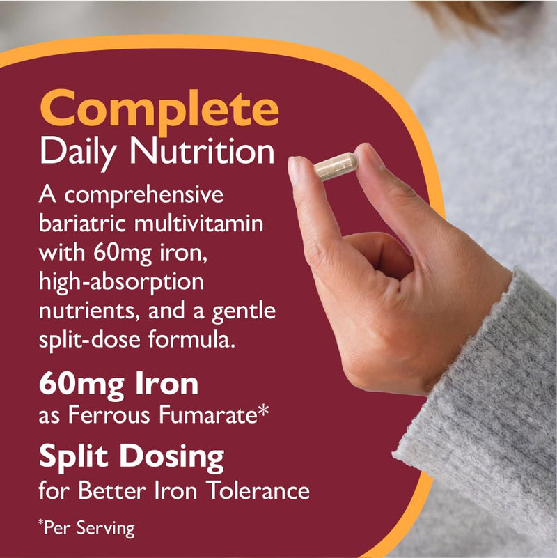 Celebrate Vitamins Multi-Complete, 60mg Iron – Daily Bariatric Multivitamin for Sleeve Gastrectomy and Gastric Bypass Surgery Patients – Essential Vitamins & Minerals (60 Capsules) 60 Count (Pack of 1)