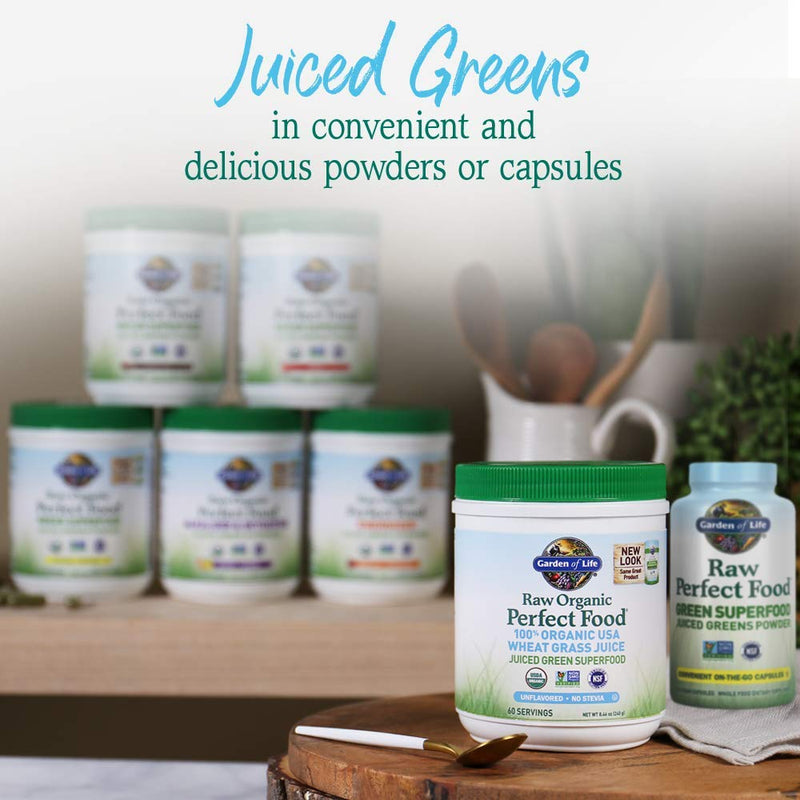 [Australia] - Garden of Life Raw 100% Organic Perfect Food USA Wheat Grass Juice - Green Superfood Powder, 60 Servings - Stevia & Gluten Free, Non-GMO, Vegan, Whole Food Dietary Supplement, 8.46 Oz Unflavored 8.46 Ounce (Pack of 1) 