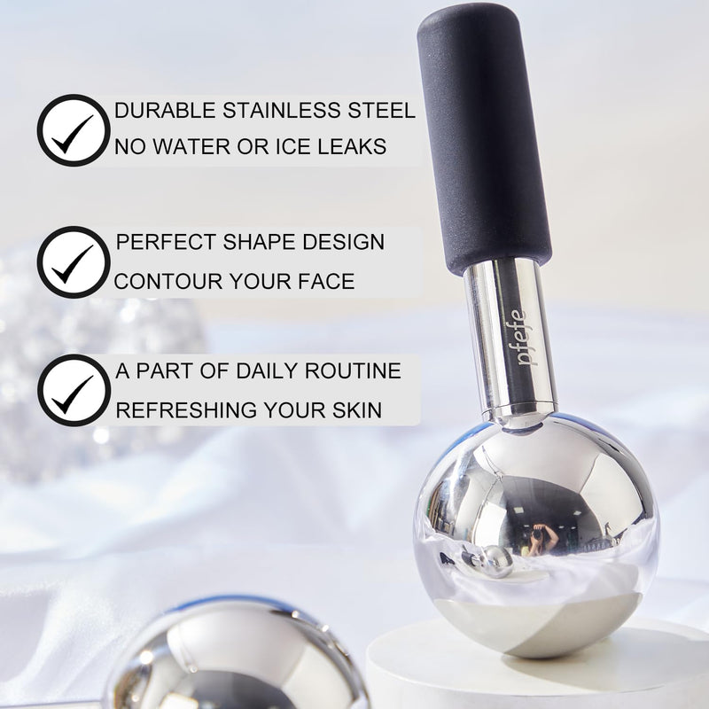 [Australia] - Pfefe 360 Rotating Ice Globes for Face & Eyes, Unbreakable Stainless Steel Cryo Sticks for Beauty Routines, Facials Cold Roller Colling Globes for Puffiness, Wrinkles, Dark Circles, Headaches Black 