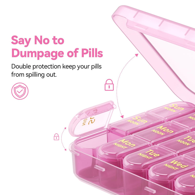 Zoksi Pill Organizer 3 Times a Day, 7 Day Weekly Pill Box | Removable Daily Cases, Large Capacity, Easy Open, Clear Labels, Travel-Friendly,Pill Holder for Vitamins & Supplements Pink Purple