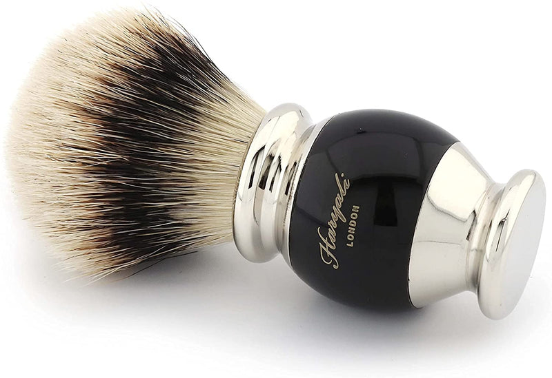 [Australia] - Haryali London Shaving Brush - Silvertip Badger Hair Shaving Brush - Black Metal Handle Shaving Brush - Stainless Steel Shaving Stand - Shaving Brush Holder 