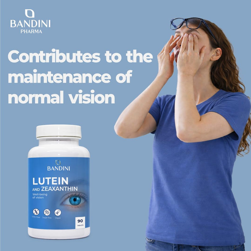 Bandini® High-Dose Lutein and Zeaxanthin, Antioxidant Eye Supplement with Bilberry and Red Vine, Zinc, Vitamins A, B2, and E – Natural Vision Support – 90 Tablets