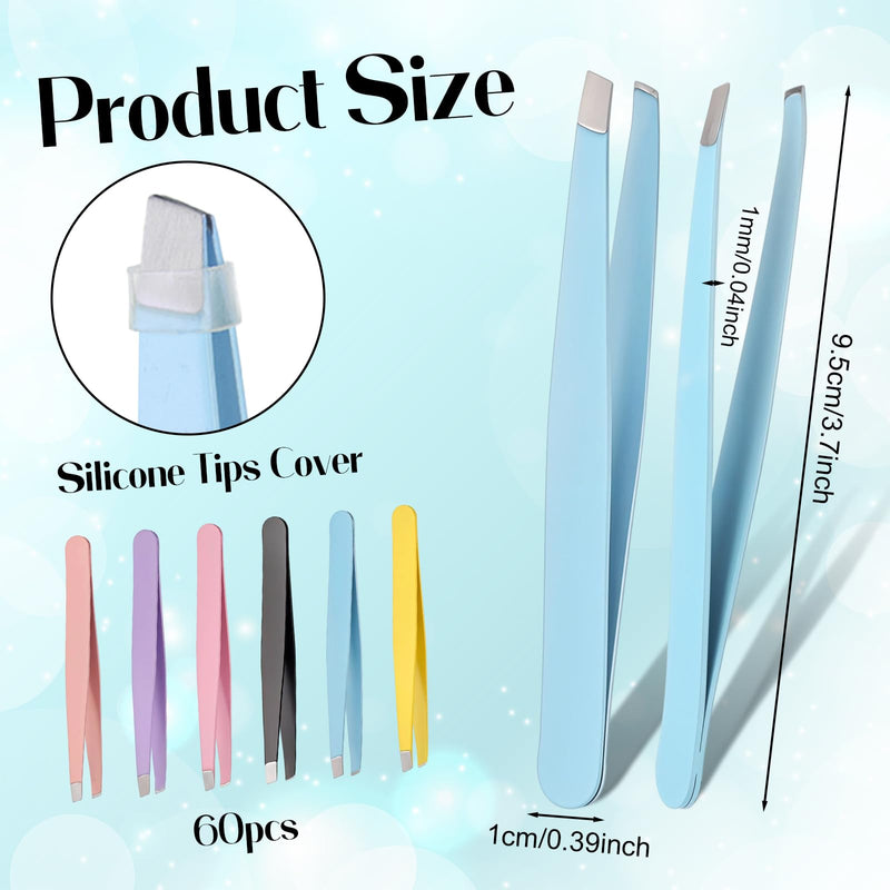 [Australia] - 60Pcs Slanted Eyebrow Tweezers for Women Men, Stainless Steel Tweezers Bulk Professional High Precise Tweezer for Ingrown Hair Removal Plucking Blackheadl(Multicolor) 