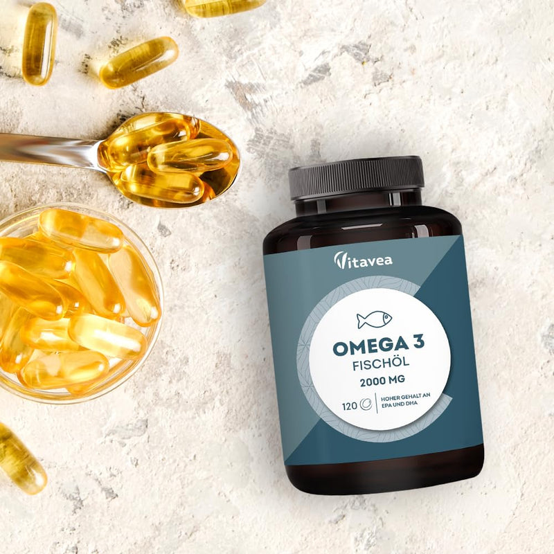 [Australia] - Omega 3 wild fish oil 2000 mg - 1000 mg EPA, 500 mg DHA, 120 Omega 3 capsules high dose - heart & brain function, vision - Vitavea 