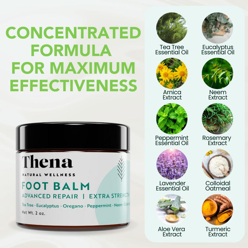 Thena Athletes Foot Cream Extra Strength Herbal Relief with Tea Tree Neem & Menthol, Athletes Foot Treatment Balm for Itchy Dry Cracked Feet, Heels and Toes, Advanced Plant-Based Foot Care Power6 Blend 2 Ounce (Pack of 1)
