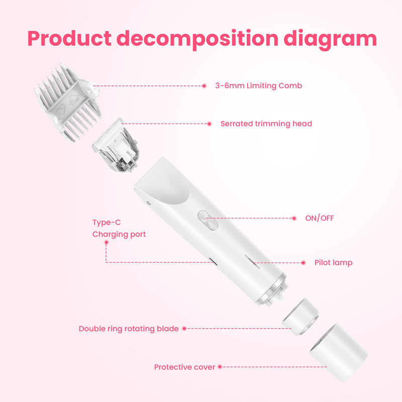 [Australia] - Bikini Trimmer for Women-2 in 1 Dual Head Electric Razors,IPX7 Waterproof Bikini Electric Shaver,Dry & Wet Use Painless Bikini Shaver,Pubic Hair Trimmer for Private Area & Body Hair,White White 