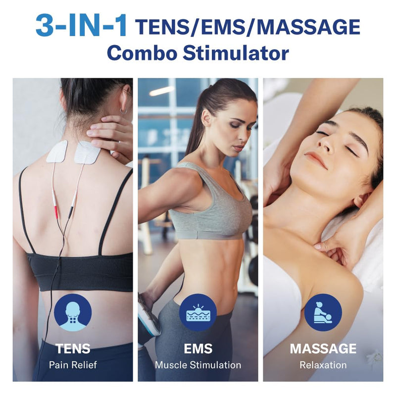 Alcedo Rechargable TENS+EMS Muscle Stimulator for Pain Relief | 3-in-1 Dual Channel, 40 Levels, 41 Programs, 8 Reusable Pads (3 Sizes), A/B Control, Back/Neck Pain