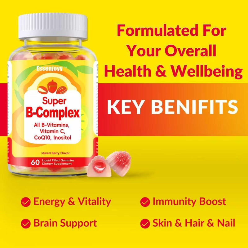 Methylated Vitamin B Complex Gummies for Women & Men- All B Vitamins-Methyl B12,Methylfolate, B1,B2,B5,B6,B7 with Vitamin C, CoQ10 & Inositol | Energy & Brain Support | Vegan, Sugar Free | 60 Count 60 Count (Pack of 1)