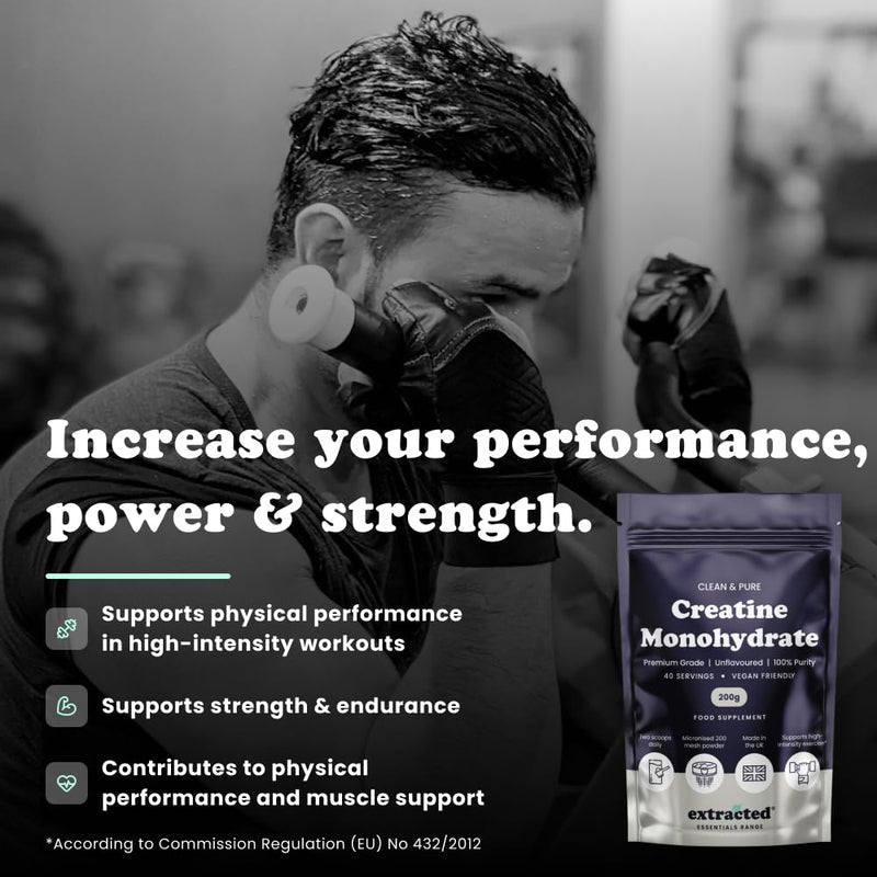 Pure Creatine Monohydrate Powder, Micronized 200 Mesh for Fast Dissolving, 100% Unflavoured High-Purity Creatine, Lab Tested, Vegan, Non-GMO, Gluten-Free, 5g Serving 1 Pack (200g)