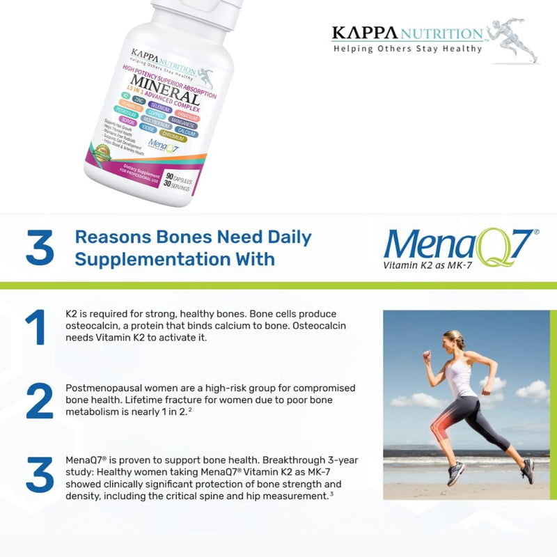 [Australia] - KAPPA NUTRITION (90 Capsules,Vitamin K2, Vitamin D3, Zinc, Selenium, Vanadium, Copper, Manganese, Potassium, Molybdenum, Calcium, Chromium, Iodine, Boron, Mineral 13 in 1 Advanced Complex, from 