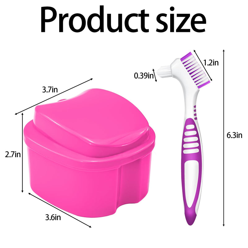[Australia] - 2 Pack Colors Denture Bath Case Cup Retainer Cleaner Holder Case False Teeth Soaking Container Dental Bath Storage Box Case with Strainer Basket and Brush - Rose Red & Black 
