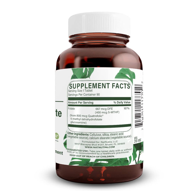 Natural Nutra Active Methyl Folate Supplement 90 Vegan Tablets | Quatre Folic, Supports Heart & Body Health, Helps Brain Health, Improves Positive Vibes, Helps Reduce Bone Tiredness, B9 90 Count (Pack of 1)