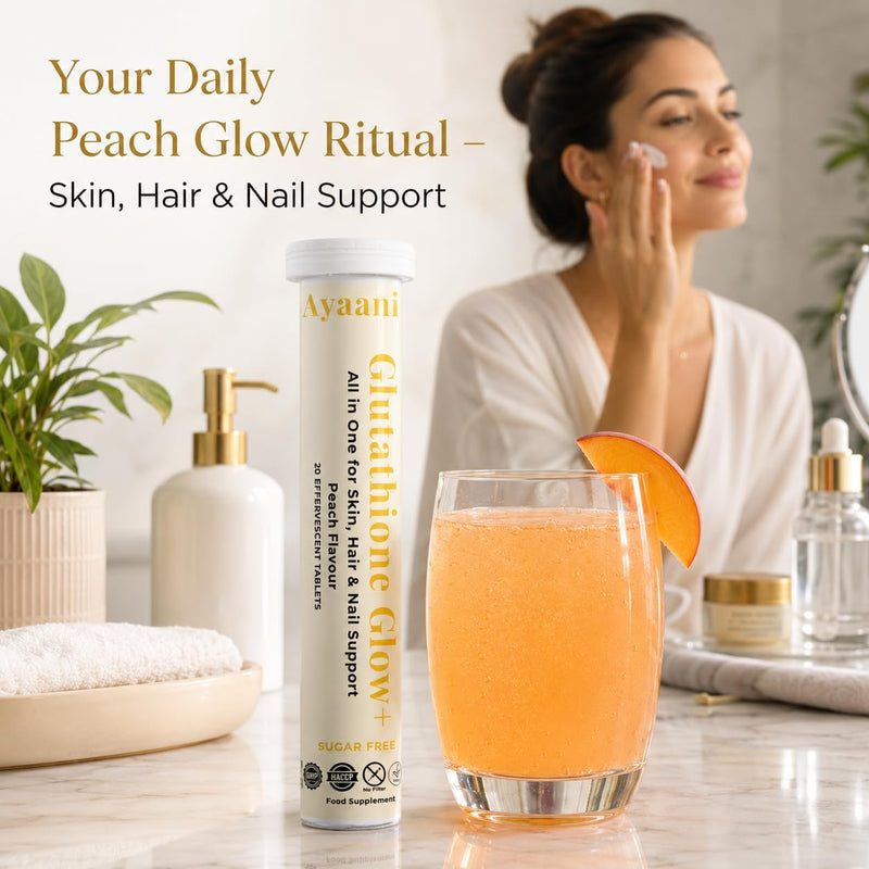 Glow+ Peach 7-in-1 Glutathione Beauty Drink | Glutathione 500mg + Vitamin C 500mg | Hyaluronic Acid, Biotin, Zinc & ALA | Skin Glow, Even Tone & Radiance | Zero Sugar, No Fillers | 20 Count