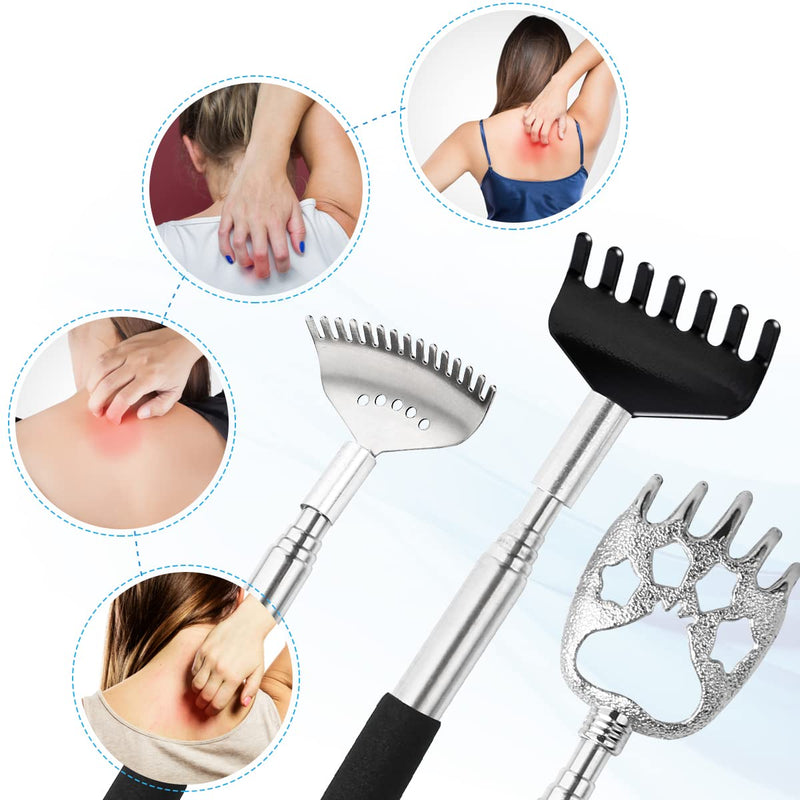 [Australia] - 3 Pack Different Back Scratcher Metal Portable Telescoping with Rubber Handles, Extendable Back Massager Tool with Beautiful Box, Stocking Stuffers for Men Women Kids Adults (Black) Black 