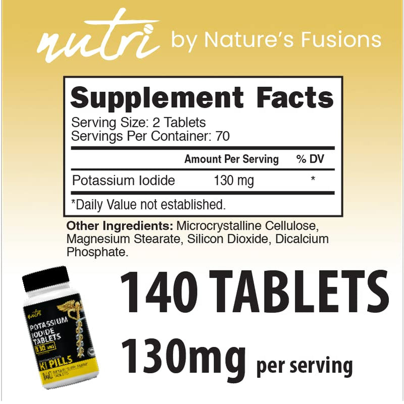 [Australia] - Nature's Fusions Potassium Iodide Tablets (Pack of 5) 130mg - 700 Tablets EXP 10/2032 - YODO Naciente - KI Pills - Yoduro de Potasio 140 Count (Pack of 5) 