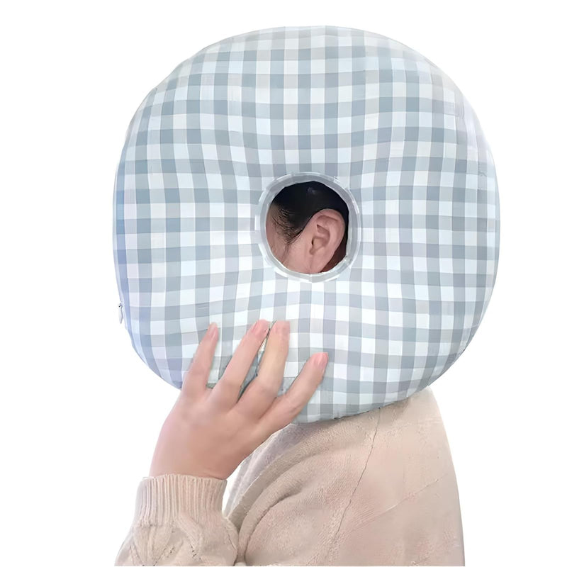 [Australia] - Ear Piercing/Infection Side‑Sleeping Pillow Made of Memory Foam to Protect The Sensitive Ear While Resting or Sleeping (Blue Grid) Blue Grid 