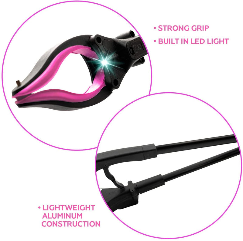 Grabber Tool 19" Aluminum Magnetic Claw with LED Light, Lightweight Foldable Reacher Grabber Pickup Tool, Gripper Grabbers for Elderly Grab it Reaching Tool Trash Picker Grabber, Pink, by Luxet