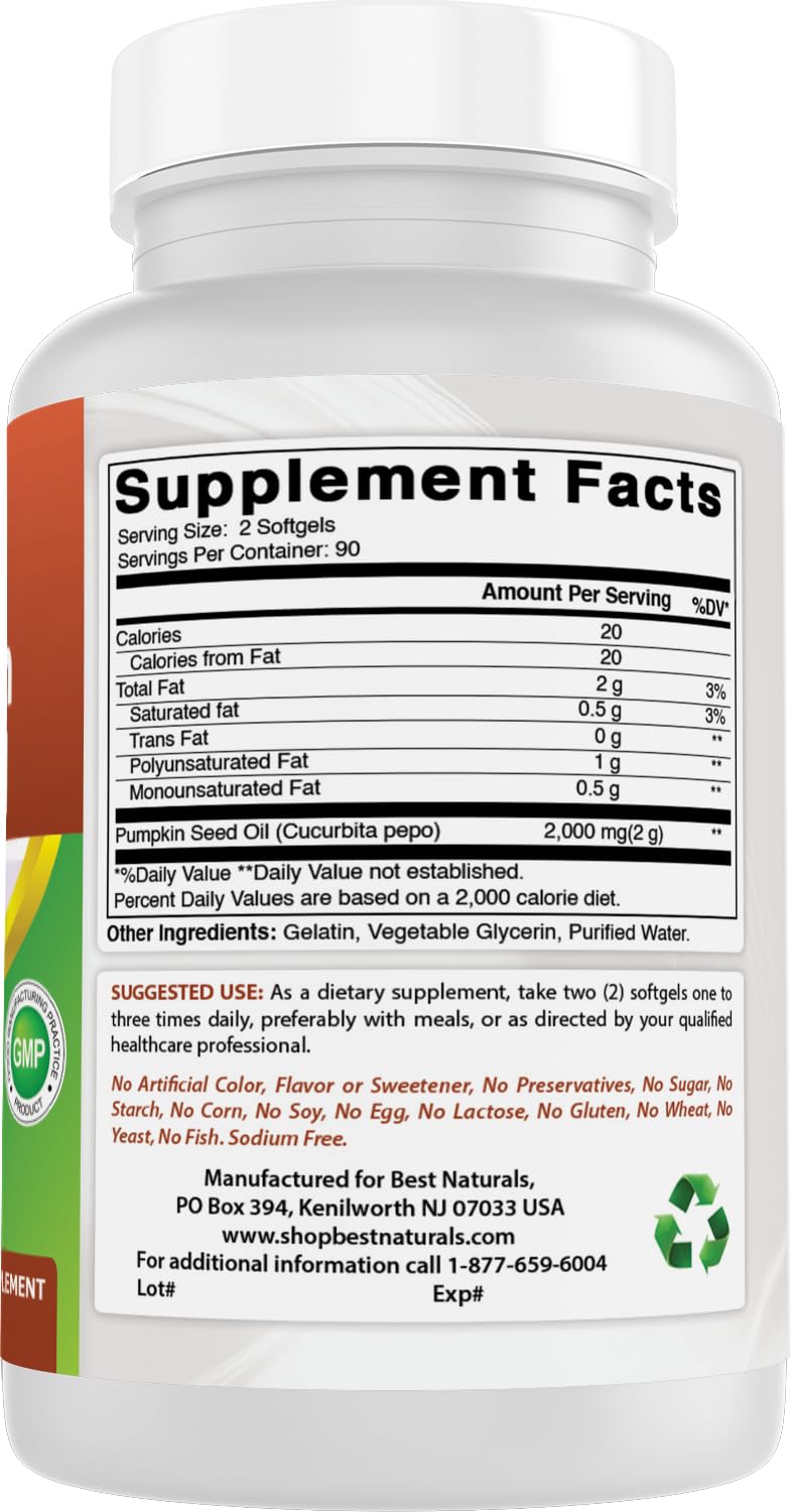 [Australia] - Best Naturals Pumpkin Seed Oil Bladder Control 1000 mg 180 Softgels 