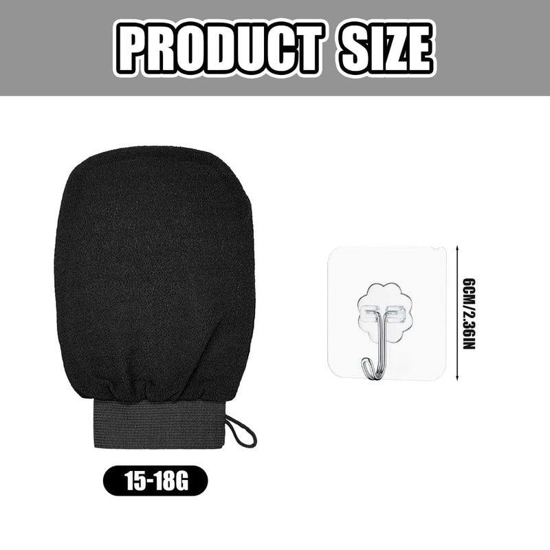 [Australia] - Pack of 2 peeling gloves + 2 transparent hooks, exfoliating gloves, body peeling gloves, hammam gloves for body and face, peeling gloves for men and women (black) 