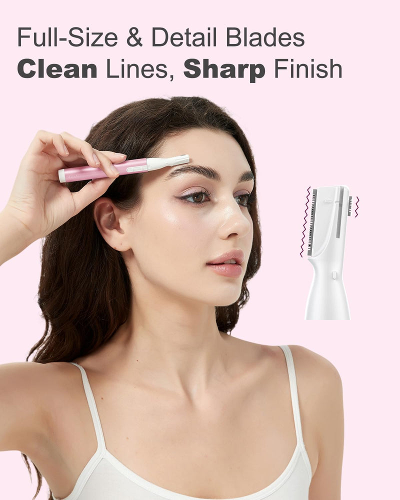 [Australia] - Eyebrow Trimmer, Facial Hair Trimmer Precision Detailer with Rinseable Blade, Battery Powered Double-Sided Eyebrow Razor with Comb, Compact Pen-Size Safe Painless Shaver for Chin Peach-Fuzz Carolina Pink 