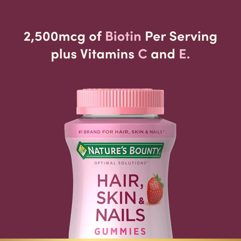 Nature's Bounty Optimal Solutions Hair, Skin & Nails Vitamin Gummies Strawberry 80 Count (Pack of 1)
