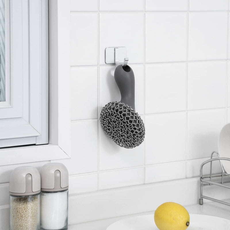 [Australia] - SUBEKYU Cast Iron Scrubber with Silicone Handle, Stainless Steel Cast Iron Skillet Cleaner Chainmail Scrubber for Cast Iron Pans, Grey Gray 