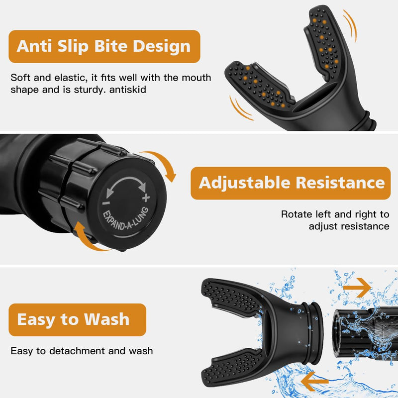 [Australia] - Breath Trainer, Portable Breathing Trainer for Men with Adjustable Resistance, Improve Endurancee and Strength for All,Daily Lung Trainer, Easy to Clean, 2PCS (Black) 