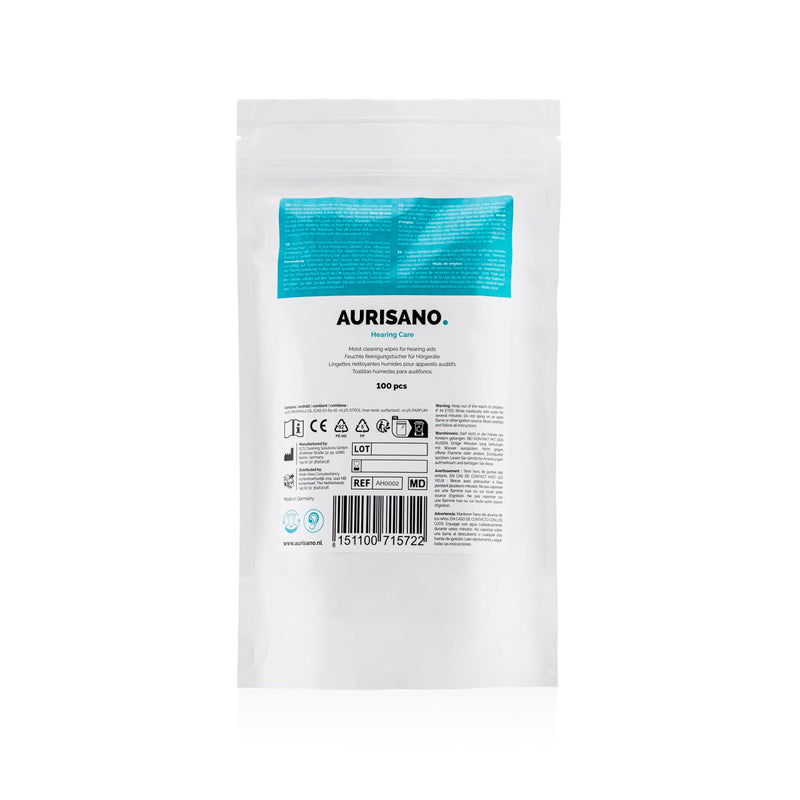 [Australia] - AURISANO hearing aid cleaning wipes - 100 hearing aid cleaning wipes in dispenser box - earwax remover - hearing aid cleaner - hearing aid accessories - for your hearing aid, hearing amplifier or hearing protection 1 