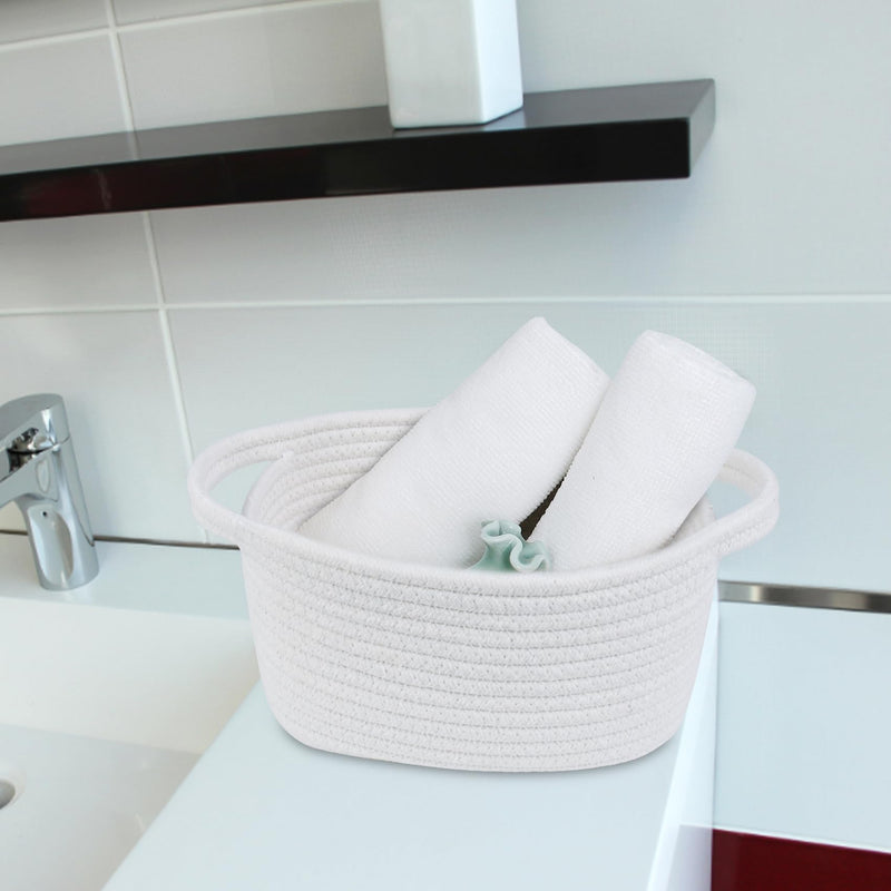 [Australia] - ABenkle Small Storage Basket, Mini Baby Basket, Cute Tiny Cotton Rope Woven Easter Basket,Shelf Basket, Boho Decorative Toy Dog Cat Basket for Nursery, Kids Room, Spa, Empty Gift Basket - XS, White 