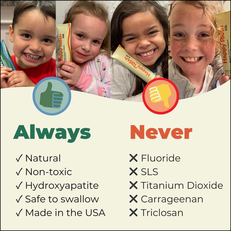 [Australia] - Happy Tooth Hydroxyapatite Toothpaste, Fluoride Free, Natural Whitening for Kids, Toddlers and Adults, SLS Free, Enamel Safe, Dentist Formulated with Clean Ingredients, Vanilla Frosting Flavor, 3.4oz 3.4 Ounce (Pack of 1) 
