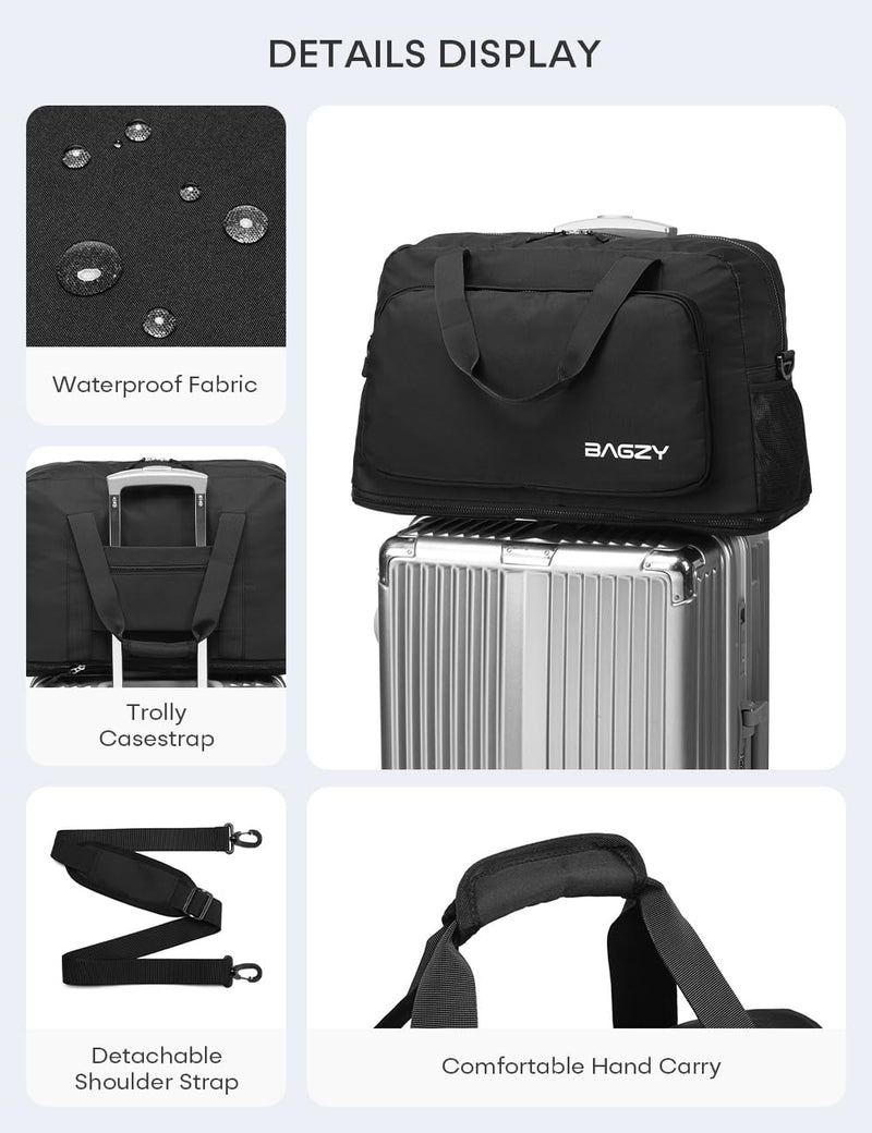 Under-seat Carry on Bags for Airplanes Personal Item Travel Bag 38L Expandable 50L Lightweight Duffle Bag Water-resistant Weekender Bags with Wet Pocket for Gym Overnight Hospital Blue