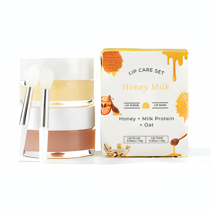[Australia] - Lip Mask & Scrub Set(Honey + Milk Protein + Oat), Overnight Moisturizer for Cracked & Dry Lips Care, Hydrating Plumper Kit, Sugar Exfoliator Gift for Women Honey Milk 