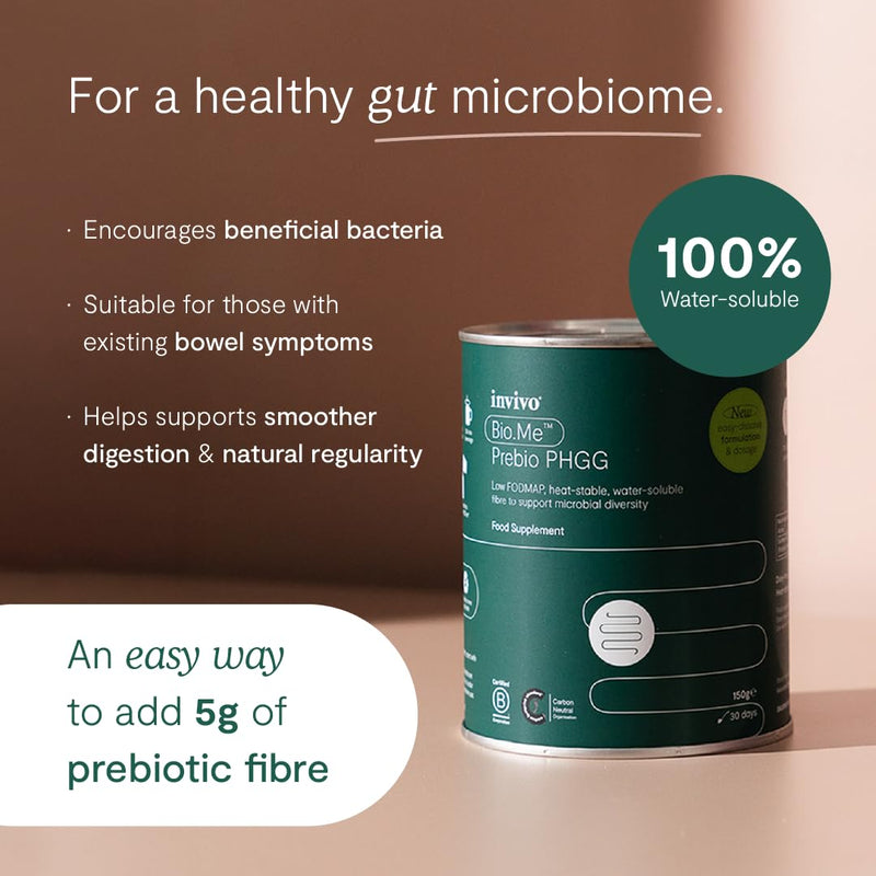 Bio.Me Prebio PHGG (150g Tin - 30 Day Supply) - Prebiotic Fibre Powder Supplement - Water Soluble Fibre to Support Microbial Bacteria Diversity in The Gut - Vegan Friendly & Gluten Free - by Invivo 150g (Tin)