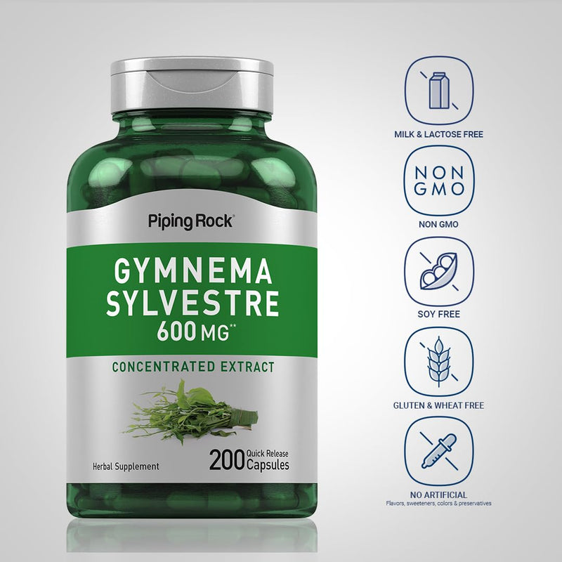 [Australia] - Piping Rock Gymnema Sylvestre Supplements 600 mg | 200 Capsules | Concentrated Herbal Extract | Non-GMO and Gluten Free 