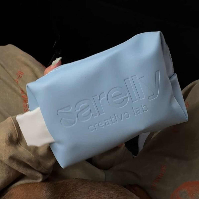 SARELLY, Mini Makeup Bag, Blue Vegan Leather with Compartments, Leak-proof, Sarelly Creativo Lab Baby Blue