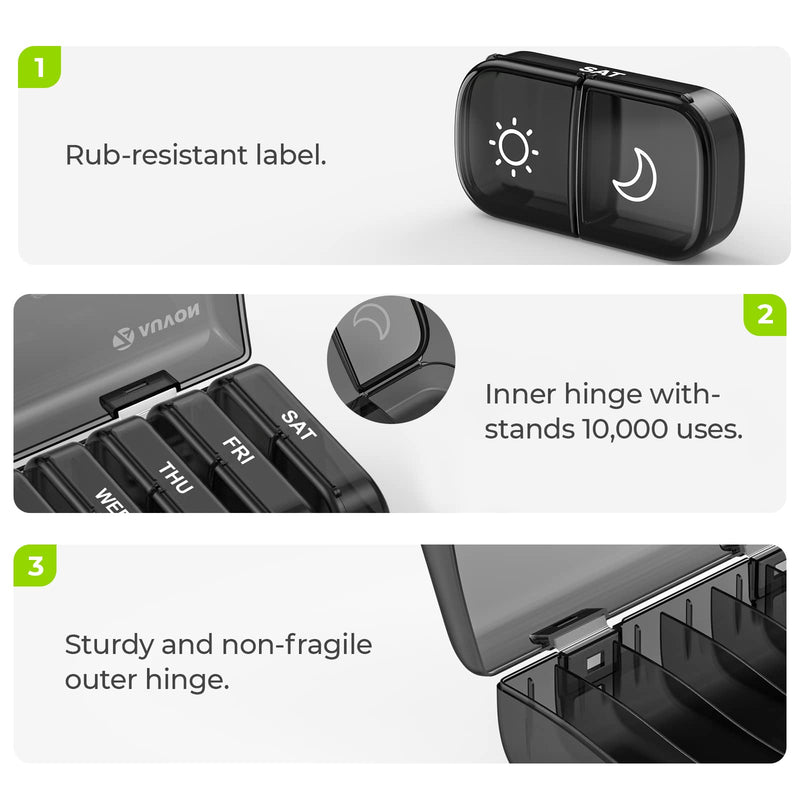 [Australia] - AUVON XL Weekly Pill Organizer 2 Times a Day, Pill Box 7 Day with One-Side Large Opening Design for Easy Filling, Black Privacy Protection AM PM Pill Case for Medication/Vitamins/Fish Oils/Supplements 