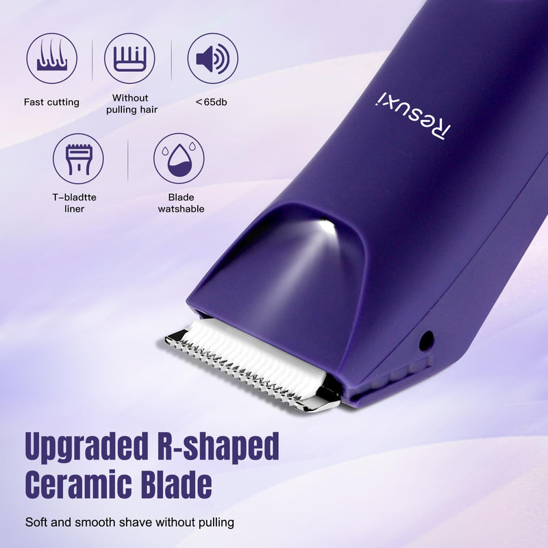 [Australia] - RESUXI Electric Bikini Trimmer for Women,Pubic Hair Trimmer Ceramic Blade Electric Razors Shaver for Underarm Leg Arm Body Hair Private Area,Wet/Dry IPX7 Waterproof Rechargeable LCD Display LED Light Purple 