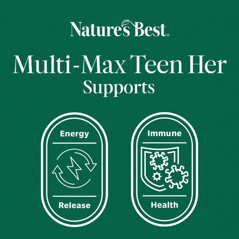 Nature's Best Multi-Max Multivitamin for Teen Her - Growth & Development Support for Girls 13-19 - with Iron, Vitamin B6 & Vitamin C - UK Made - 90 Tablets (3 Months' Supply)