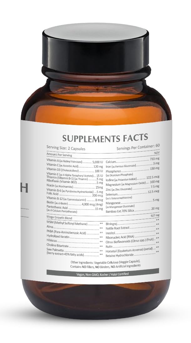 Maximum Slim Noa's Choice Organic Ayurvedic Hairgrowth Vitamin Healthy – Thicker -Stronger & Faster Growing Hair, 60 ct