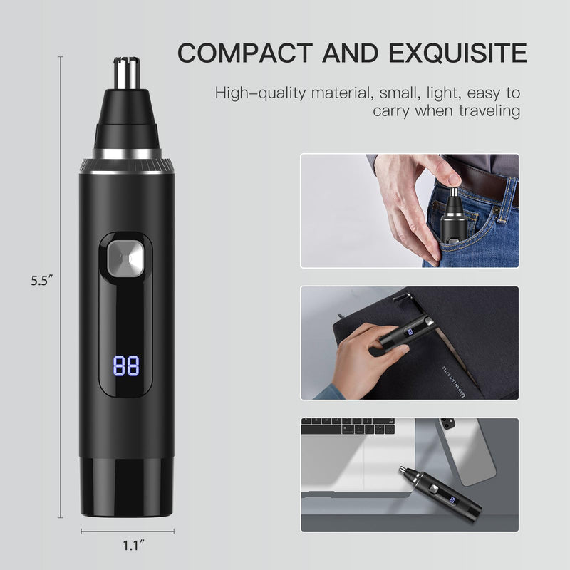 LED Display Ear and Nose Hair Trimmer Clipper for Men Women,2025 Rechargeable 2 in 1 Professional Painless Eyebrow & Facial Hair Trimmer with Powerful Motor and Dual-Edge Blades Easy Cleansing