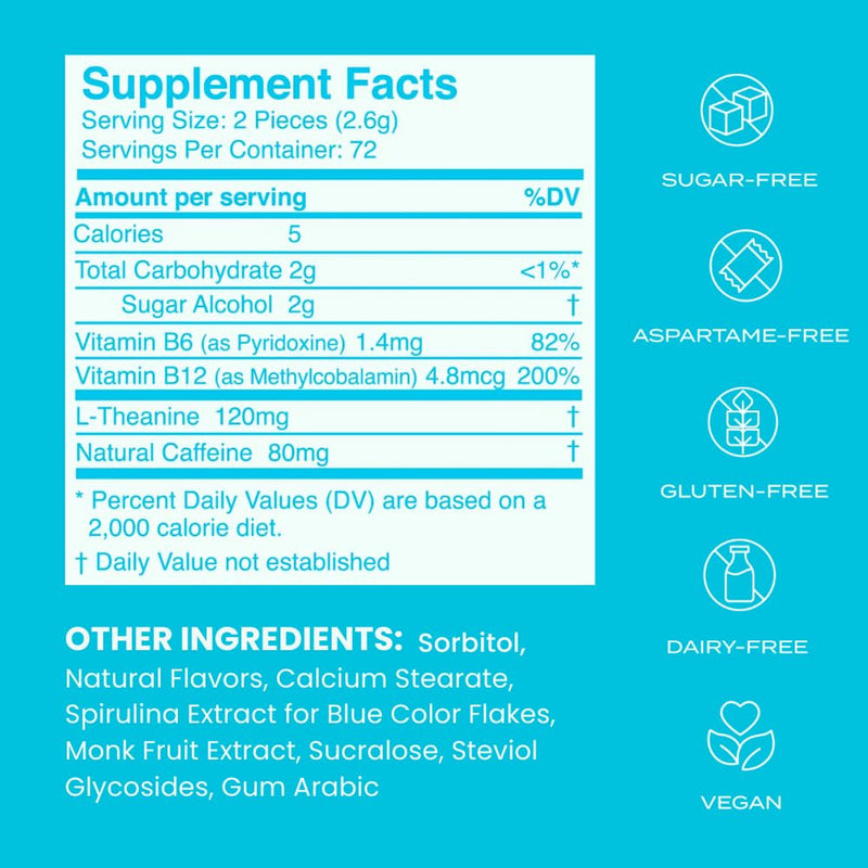 NeuroGum Energy Caffeine Mints (144 Pieces) - Sugar Free with L-theanine + Natural Caffeine + Vitamin B12 & B6 - Nootropic Energy & Focus Supplement for Women & Men - Keto & Vegan, Peppermint Flavor